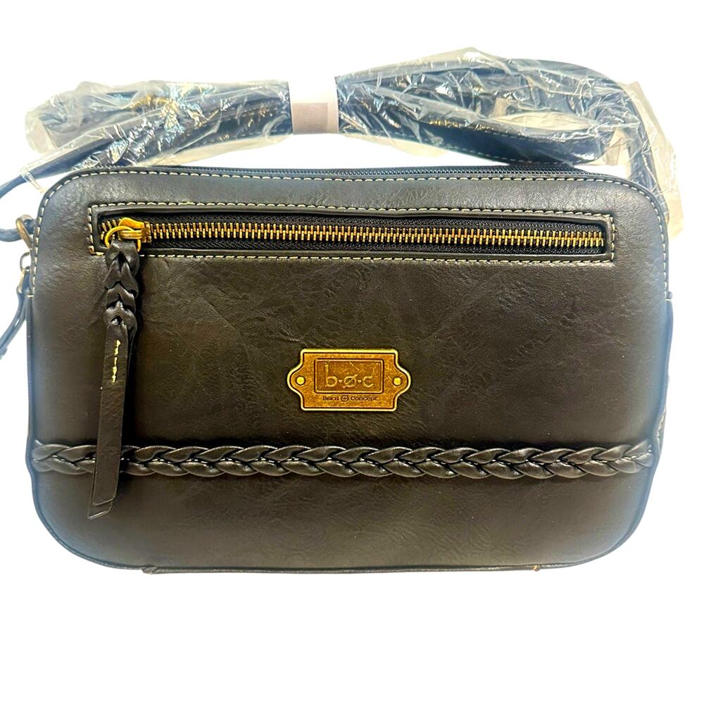 BOC Born Concepts Black Organizer Crossbody Bag NWT Whipstitch Accent